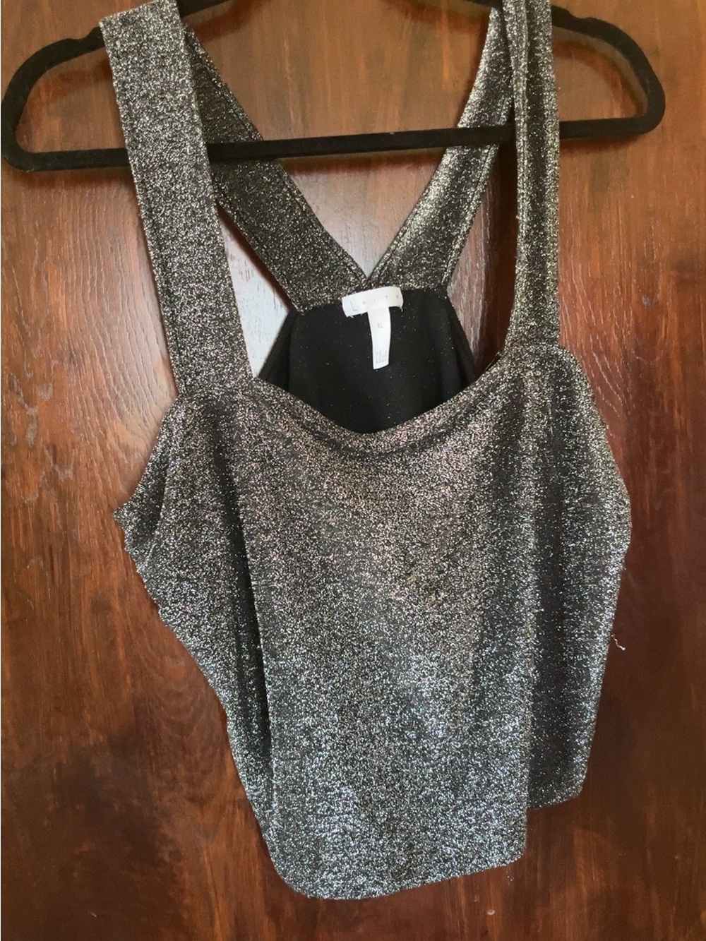 Sparkle Crossback Metallic Tank Top - Silver